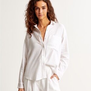 Abercrombie Oversized Linen White Buttondown Shirt Medium